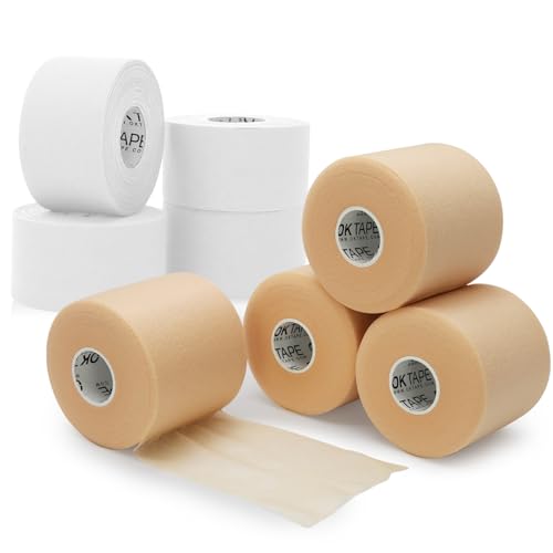OK TAPE 4 Rolls White Athletic Tape and 4 Rolls Beige Pre Wrap Tape