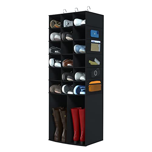 Libeder Hanging Shoe Organizer for Closet,18 Sections Shoe Hanging Closet Organizers & 2 Large Pocket for Boot Storage, Closet Organizers and Storage Space-Saving Shoe Rack & Holder, Black | Hanging Closet Organizer with Side Pockets for Wardrode,Dorm, Fo