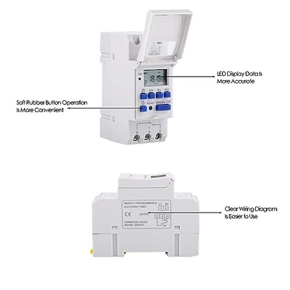 15A Programmable Timer Relay 7 Day Heavy Duty Digital Timer Switch with LCD 16 On 16 Off Pre-Setting THC DIN Rail (110V)