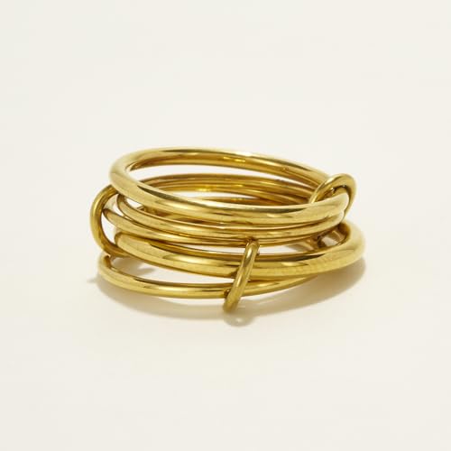 Shapes Studio Trio Linked Ring, stackable Ring, Minimalism style for women, Never Tarnish - size: 6, style: Five Band (all gold)