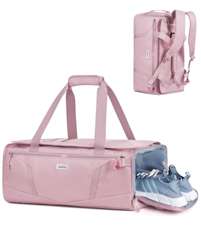 ECOHUB 40L Gym Bag for Women Men Water Resistant Sports Duffle Bag with Shoe Compartment & Wet Pocket, Travel Weekender Camping Backpack - color: Pink