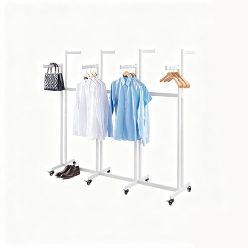 Floor Standing Metal Garment Rack - Heavy Retail Display Racks With Wheels | 8 Arms Clothing Rack, Square Tubing Portable Shirt Rack, Merchandise Display RackFor Hanging Clothes (L-White) - color: L-White