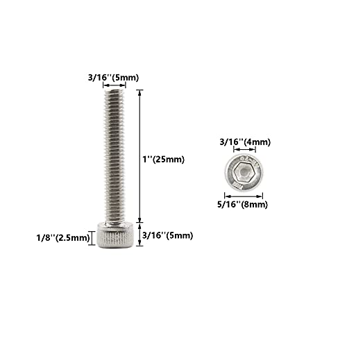 20 PCS Socket Head Cap Screws, TTZEZE 304 Stainless Steel Metric Machine Bolts Hex Socket Screw, Socket Drive Bright Finish Full Machine Threads for Shelf Chair Desk Install Repair (M5x25m) - color: M5, size: 25m