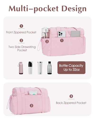 Small Gym Bag, Mini Gym Bag with Yoga Mat Holder & Wet Compartment, Pink | Yoga Mat Bag, Water Bottle Pocket, Detachable and Adjustable Shoulder Strap, Mini Duffle Bag for Workout Travel Dance - color: Puffer Pink