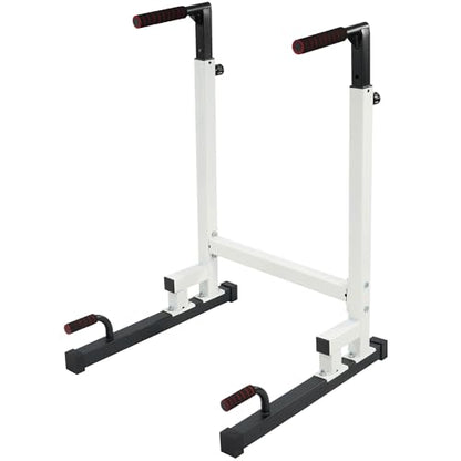BalanceFrom Steel Frame Dip Station with Adjustable Height, 500 Pound Weight Capacity – Upper Body Workout Home Gym Equipment for Triceps, Push & Pull Ups, Leg Raises, and Bench Press - color: White