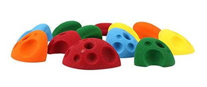 Atomik Rock Climbing Holds Set of 12 Large Bolt-On Divot Jugs in Assorted Bright Tones for Steep Walls