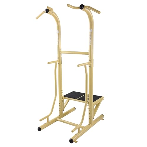 Stamina Pull Up Bar Tower & Dip Station, Free Standing Outdoor Home Gym Equipment - Adjustable and Portable Workout Stand for Calisthenics Body Weight Training - color: Gold