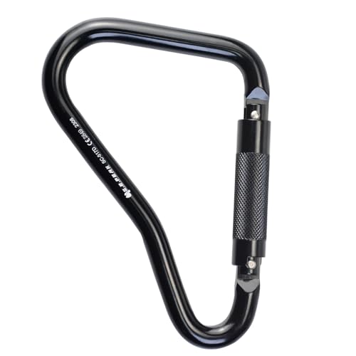 25kN Large Aluminum Auto Locking Ladder Hook, Professional CE Certified Heavy Duty Carabiner for Tower, Fall Protection/Huge Opening Gate, Black