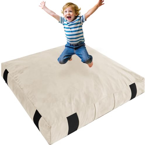 JOYWOO Crash Pad for Kids Sensory Room, 4 x 4 Ft / 5 x 5 Ft Anti-Slip Sensory Crash Mat, Shredded Foam Sensory Crash Pad for Kids Gift, Soft Washable Cover, Gift for Children and Family Fun - color: Beige, size: 5x5 Feet
