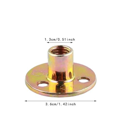 T Nuts and Screws Kit (20 Sets) - 3 Hole Round Base Fasteners for Wood Furniture & Climbing Holds, Steel with Electroplated Finish