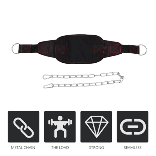 Weightlifting Dip Belt with Reinforced Chain and Metal Buckle for Bodybuilding Strength Training Support Waist Belt for Dips and Chin-ups Comfortable Contoured Design