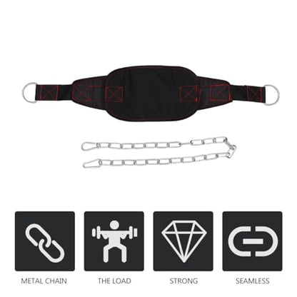 Weightlifting Dip Belt with Reinforced Chain and Metal Buckle for Bodybuilding Strength Training Support Waist Belt for Dips and Chin-ups Comfortable Contoured Design