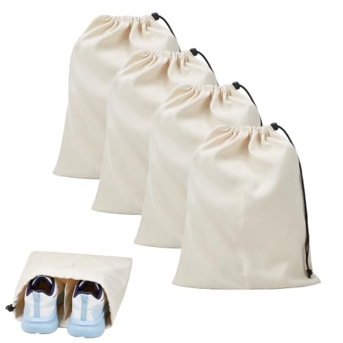 4 Pack Shoe Bags for Travel, Shoes Pouch with Partition Design & Drawstring Closure, Shoe Bags for Storage, Travel Essentials for Men Women (Beige) - color: Beige