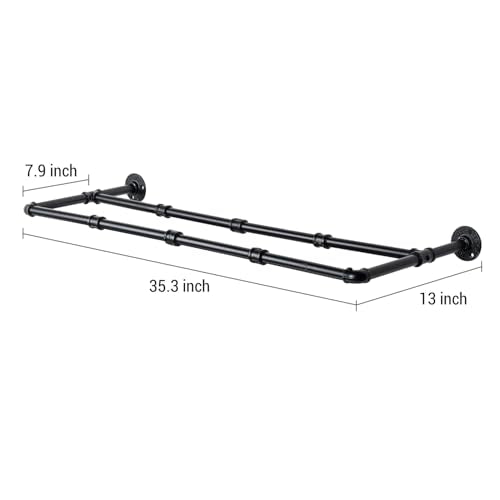 MyGift Industrial Matte Black Metal Pipe Hanging Shoe and Boot Rack Organizer Shelf, Wall Mounted Space Saving Footwear Storage Shelves for Closet, Mudroom, Entryway, Set of 2, Holds 8 Pairs - size: 35 Inch
