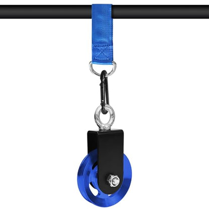 LFJ Aluminum Alloy Cable Pulley with Swing Strap Carabiner, 90mm Pulley Wheel for LAT System DIY Pull Down Attachment,Ladder Lift,Home Gym Equipment (Aluminum Alloy, Blue)