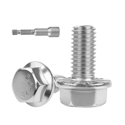 M6x16mm Serrated Flanged Hex Head Screws Bolts 25pcs HS/JXLS-10 | 304 Stainless Steel, External Hex Machine Screws, Equipped with Hex Sleeve, for Construction, for Automotive, for Industrial - size: M6x16mm