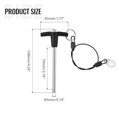 T Handle Quick Release Pin 0.2 Inch Diameter ,Stainless Steel Ball Locking Pin with Push Button Lanyard Cable Usable Length 2.76"(5*70mm) - size: 5mm-70mm