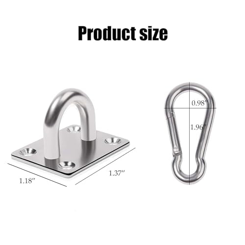 2 Pack M5 Heavy Duty Stainless Steel Square Pad Eye Anchors with 2 Snap Clips, 8 Screws & 8 Plastic Wall Plugs – Rustproof Mounting Hardware for Hanging, Storage, Marine, Garage, Outdoor Use