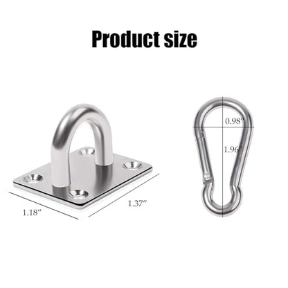 2 Pack M5 Heavy Duty Stainless Steel Square Pad Eye Anchors with 2 Snap Clips, 8 Screws & 8 Plastic Wall Plugs – Rustproof Mounting Hardware for Hanging, Storage, Marine, Garage, Outdoor Use