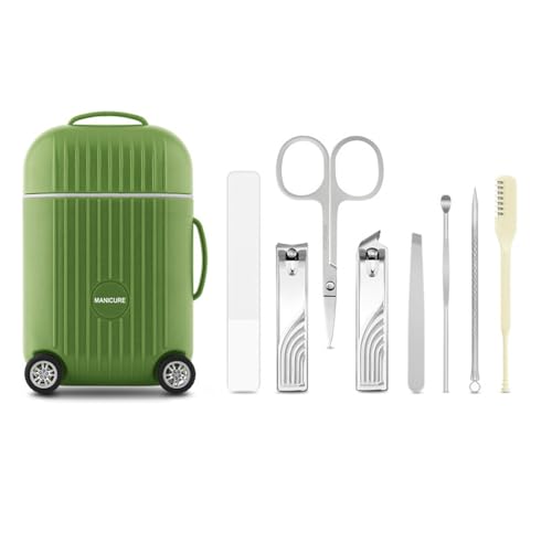 Manicure Set, 8-Piece Stainless Steel Nail Clipper Kit in Mini Travel Suitcase, Portable Grooming Tools for Men and Women (Green) - color: Green