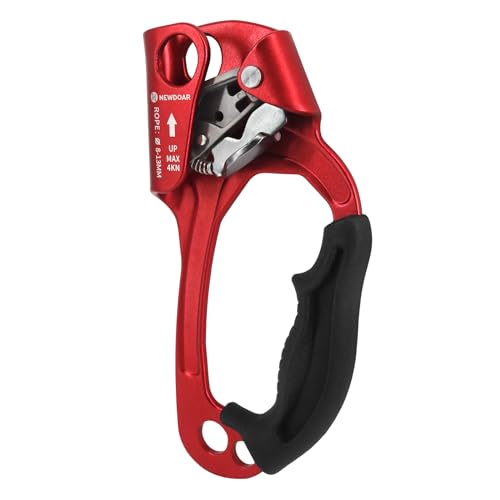 UIAA & CE Certified Hand Ascender Rock Climbing Tree Arborist Rappelling Gear Equipment Rope Clamp for 8~13MM Rope - color: Red Pro-Right