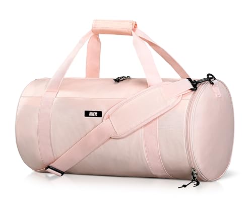 MIER Small Gym Duffle Bag with Shoe Compartment & Wet Pocket, 24L, Pink | Round Duffel Bags for Travel, Carry-on, Fitness, Workout; Lightweight & Durable; Padded Shoulder Strap; Smooth Zipper - color: pink, size: 24L