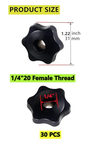 30 Pcs 1/4-20 Star Knobs, 1/4"-20 T Track Hex Star Thread Knob Nuts with Brass Inserts, Plastic Material for Woodworking Fixtures Fixing to T-Tracks - color: Nuts 30 pcs