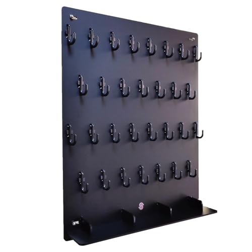 Matte Black with Tray Acrylic Key Hooks Board with 30 Hooks, Key Tags and 3 Storage Partition - 14 3/4ʺW x 18 3/4ʺL - Wall-Mounted Key Hanging Board for Garage, Car Dealer, Office, Hotel, Real Estate