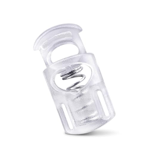 CooBigo 12PCS Plastic Clear Cord Locks for Drawstring, Small Paracord Spring Toggle Stopper Clasp Elastic Shoeslace Lock String Clips Sweatpants, Gloves, Bungee Swim Goggles Replacement - color: 03-small Transparent Frost 12pcs