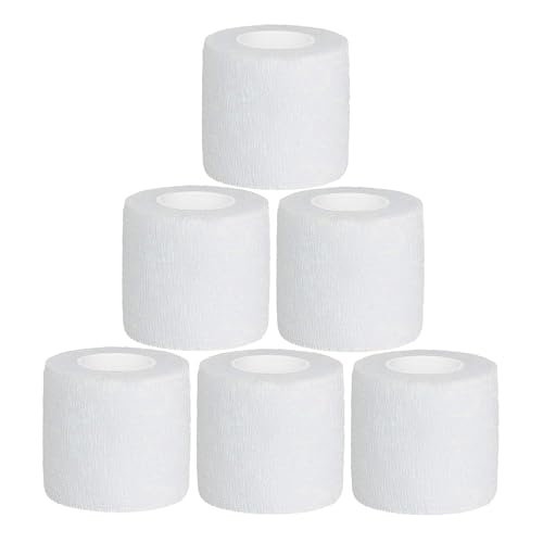 Baisunt 6 Pack 2 Inches Cohesive Bandage Self Adhesive Wrap Elastic Self Adherent Vet Wrap Breathable Self Stick Tape for Wrist, Ankle, Sports, Tatoo Wrap(5 Yards, White) - color: White, size: 2 Inch