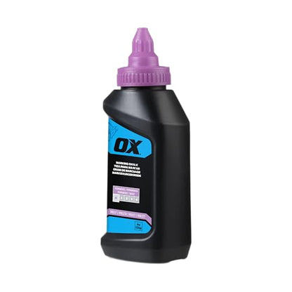 OX Violet Chalk Line Powder 8oz - Dust-Off Chalk Refill | Purple chalk line refill, zero permanence, leak-proof cap, high-flow nozzle, weather resistant, wood concrete metal stone - color: Violet - Dust-Off