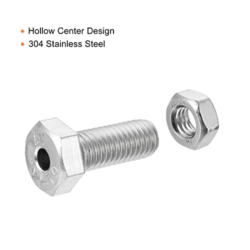 MECCANIXITY M10x25mm Hollow Screw Bolts External Hexagon Fasteners with Nuts, 304 Stainless Steel Pack of 2 - size: M10x25mm