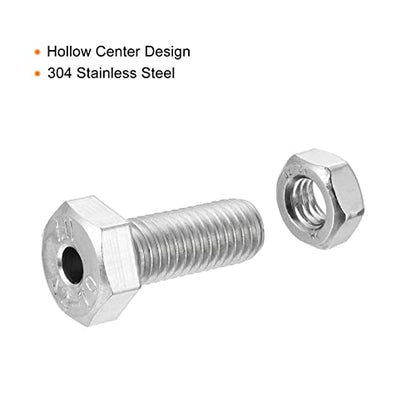 MECCANIXITY M10x25mm Hollow Screw Bolts External Hexagon Fasteners with Nuts, 304 Stainless Steel Pack of 2 - size: M10x25mm