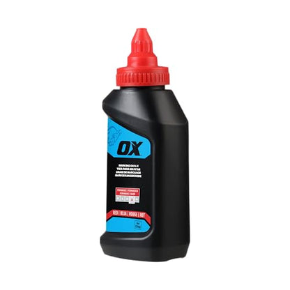 OX Red Chalk Line Powder 8oz Refill - Permanent Marking | Weather-resistant, high-flow nozzle, leak-proof cap, multi-surface use on wood, concrete, metal and stone - color: Red - Permanent