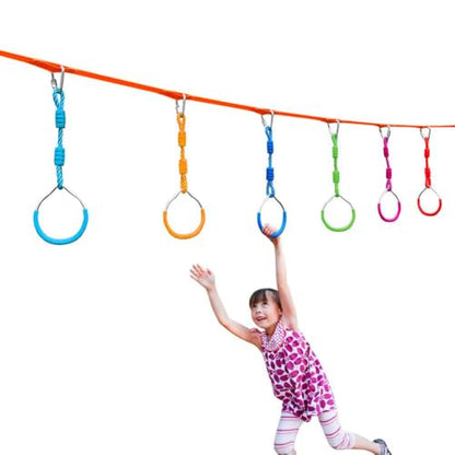 Backyard Ninja Ring Hang Gymnastic Fist Swing Monkey Bar Playground Equipment Climbing Attachment Playground Play Set, 8 Red Obstacle Course Fit Rings Jungle Gym Slackline Warrior Training Equipment - color: Red, size: 8 Pack