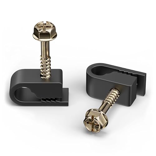 THE CIMPLE CO Single Cable Clips with Screws - 1/4 Inch Coaxial Cable Clamps Outdoor - Exterior Cord Management for Coax, CAT Ethernet, Electrical Wire - Screw Clamps for Wires - 100 PCS, Black - size: 100 Pack