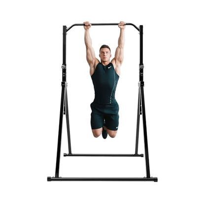 Power Tower Pull Up Bar Station Foldable Pull Up Rack Dip Station 5.74-7.55ft Height Adjustable Home Strength Training Fitness Workout Equipment, Up to 440lbs (No double bar)