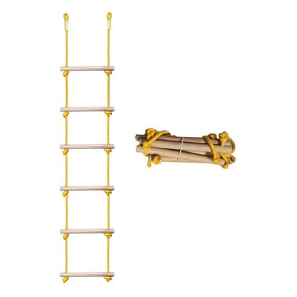 Wooden Rope Ladder for Kids Backyard, Climbing Ladder 350lb | Hardwood Rungs with Durable Weatherproof Rope for Ninja Course, Treehouse, Indoor Outdoor Playground Equipment CPSC Approval - size: Rope Ladder