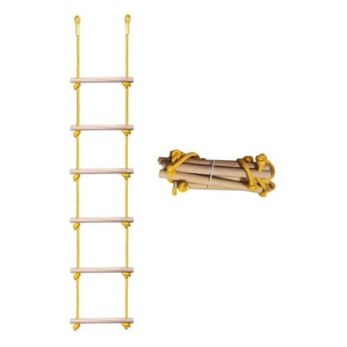 Wooden Rope Ladder for Kids Backyard, Climbing Ladder 350lb | Hardwood Rungs with Durable Weatherproof Rope for Ninja Course, Treehouse, Indoor Outdoor Playground Equipment CPSC Approval - size: Rope Ladder