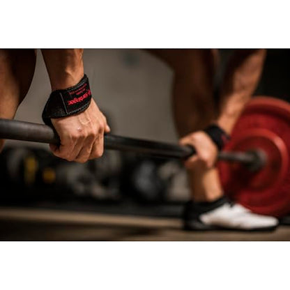 Harbinger Padded Cotton Lifting Straps with NeoTek Cushioned Wrist, 21.5 Inch Length, 1.5 Inch Width, Pair, Weightlifting Wrist Straps for Deadlifts and Strength Training - color: Black