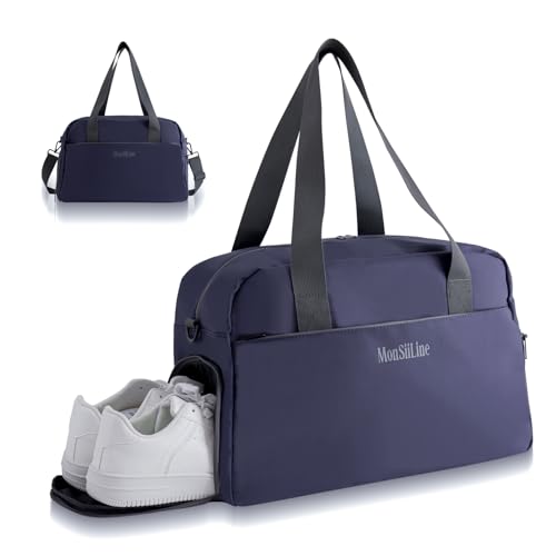 Gym Bag for Women Men with Shoe Compartment, Waterproof Small Duffle Bag for Travel, Sports, Weekend Lightweight Carry On Tote Bag (Blue) - color: Blue