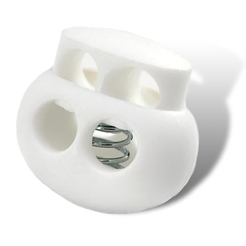 LongSLong 12 Pack White Plastic Spring Cord Lock for Paracord, DrawString Clip, Elastic String Bungee Shoelace Lock Toggle Stopper Fastener Slider Double Hole - color: White 12pcs