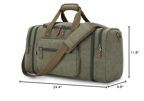 Gonex Canvas Duffle Bag for Travel 50L Duffel Overnight Weekender Bag (Army Green) - color: Army Green, size: Large-50L (Without Shoe Compartment)