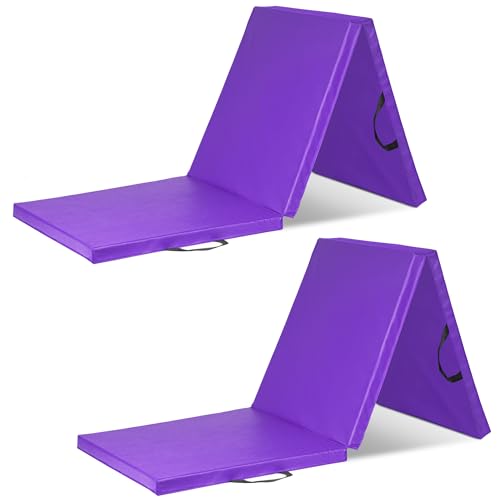 ProsourceFit Tri-Fold Folding Thick Exercise Mat 6’x2’ with Carrying Handles for MMA, Gymnastics, Stretching, Core Workouts - color: Purple, style: PACK OF 2