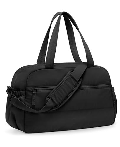 Gym Bag for Women, Travel Duffle Bags with Wet Pocket, Lightweight Carry on Bag Overnight Weekender Duffel Bag, Water Resistant (Black) - color: Black