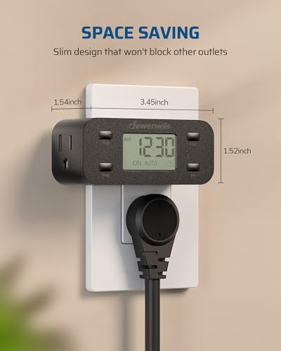 DEWENWILS 24 Hour Programmable Digital Timer Outlet with 1 Outlet, Black | 125V/15A/1000W, 1/2 HP, 3 Prong Light Timer for Indoor Lamp, Fan, Aquarium, Christmas Decorations, Reptile Tanks - style: Black-1PK