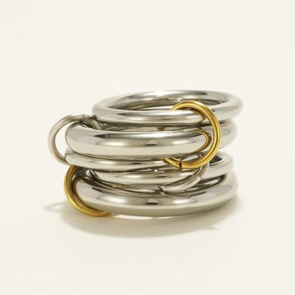 Shapes Studio Trio Linked Ring, stackable Ring, Minimalism style for women, Never Tarnish - size: 6, style: Five Band (Five Silver Two Thick Silver)