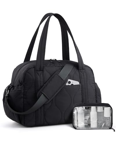 LOVEVOOK Duffle Bag for Travel, Puffer Weekender Gym Bags for Women with Toiletry Bag, Lightweight Carry on Overnight Bag Hospital Bag, Personal Item Bag for Airplanes - color: Black, size: 32L-2 Pcs