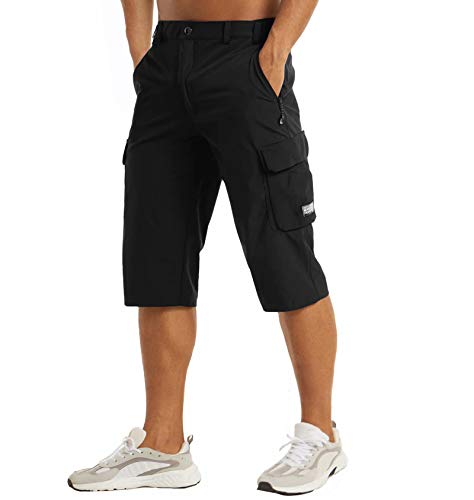 MAGCOMSEN Men's Workout Gym Shorts Quick Dry 3/4 Capri Pants Zipper Pockets Hiking Athletic Running Shorts - color: Black, size: 30
