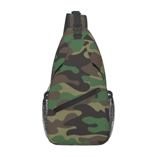 Camouflage Crossbody Sling Bags for Women Men Classic Green Brown Olive Colors Camo Print Travel Sling Backpack Casual Shoulder Bag Cool Military Print Army Design Gym Sports Hiking Daypack - color: Green Black